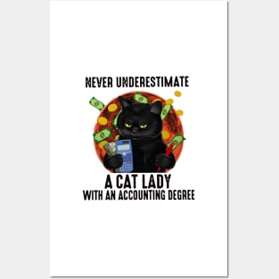 Accountant - Never Underestimate A Cat Lady Ladies Posters and Art